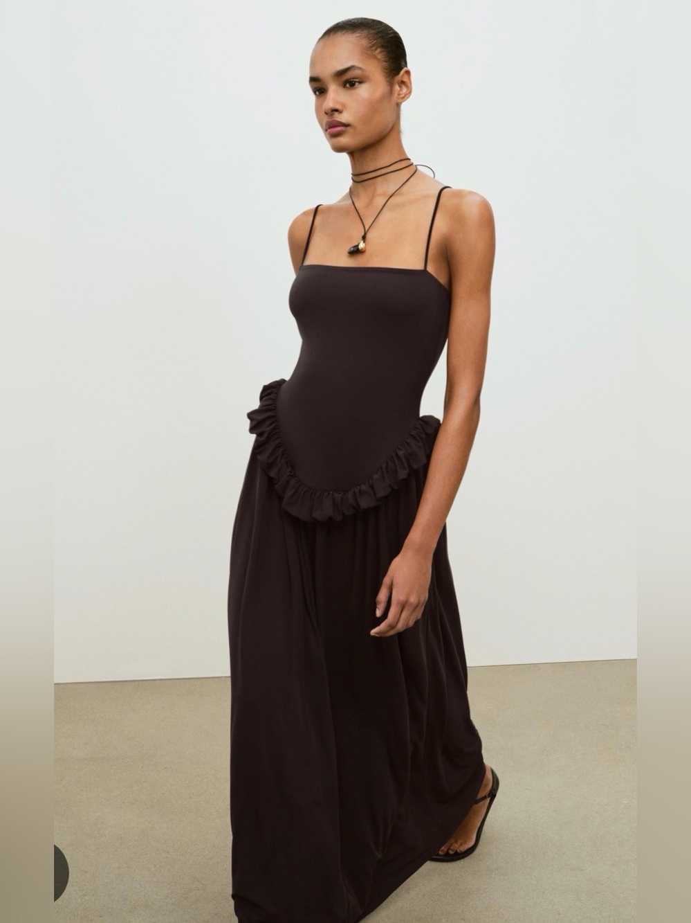 NWT Zara Women’s Peplum Volume Dress Dark Brown Small 5039/241/716